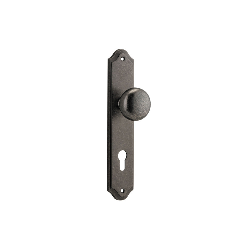 Cambridge Knob - Shouldered Backplate Distressed Nickel / Entrance / Lever Set Only