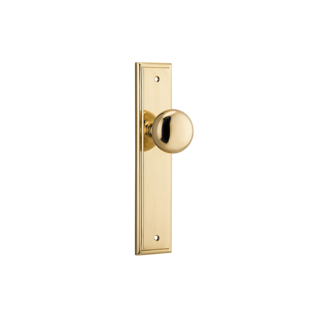 Cambridge Knob - Stepped Backplate Polished Brass / Passage / Lever Set Only