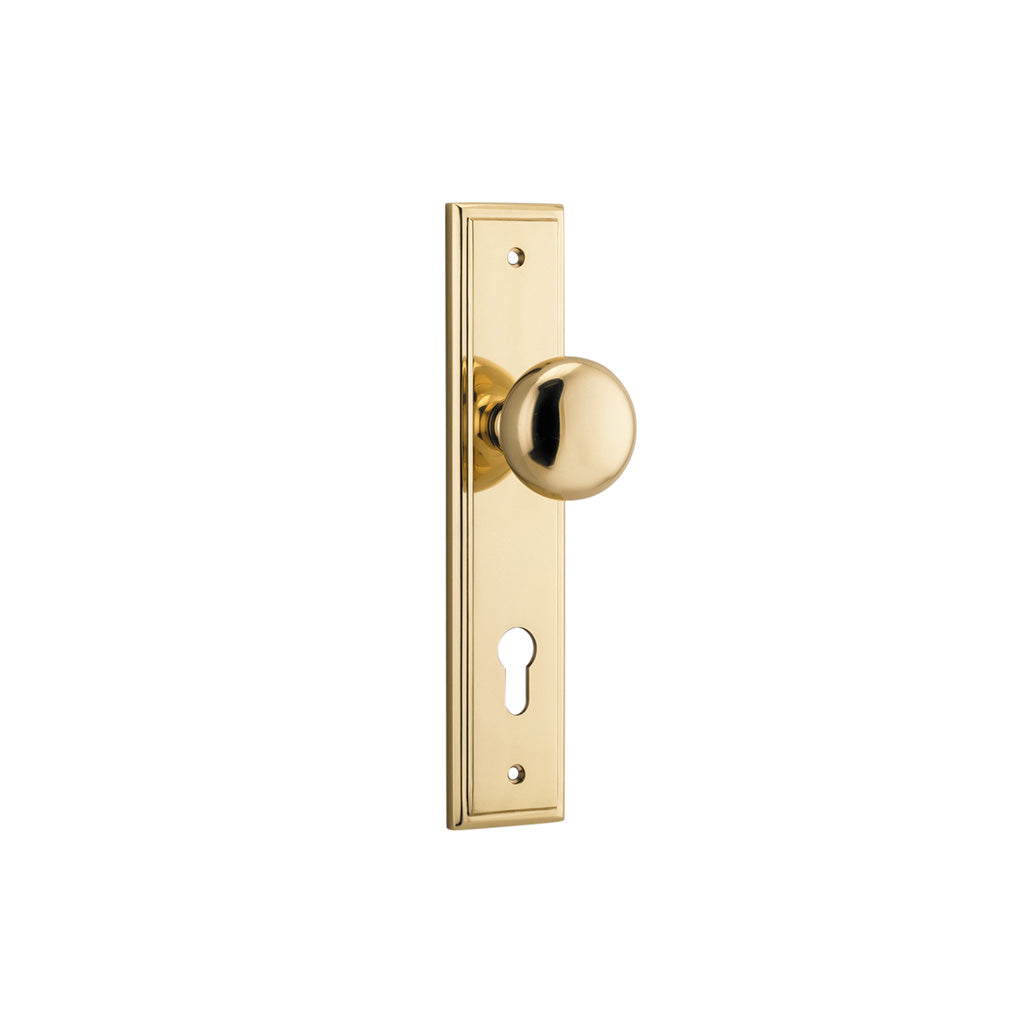 Cambridge Knob - Stepped Backplate Polished Brass / Entrance / Lever Set Only