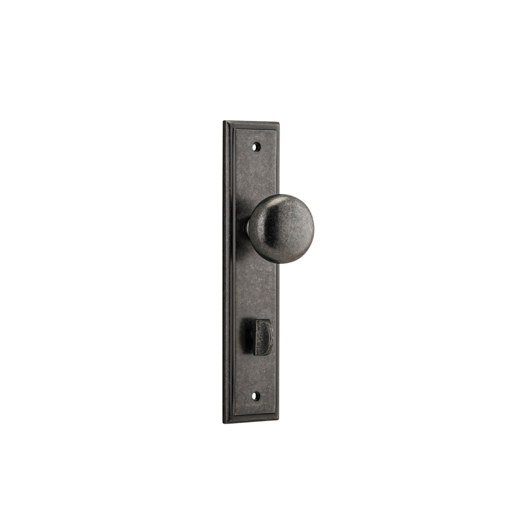 Cambridge Knob - Stepped Backplate Distressed Nickel / Privacy / Lever Set Only