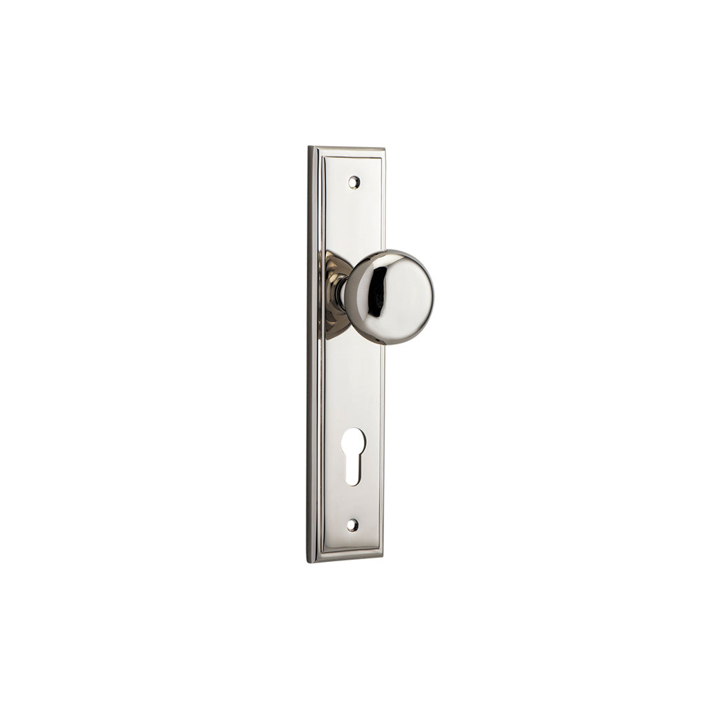 Cambridge Knob - Stepped Backplate Polished Nickel / Entrance / Lever Set Only
