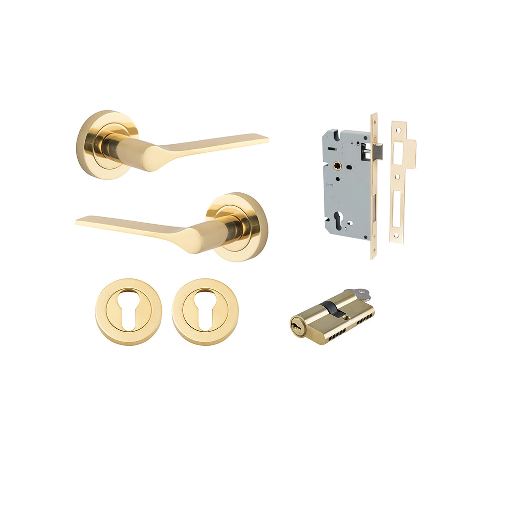 Como Lever - Round Rose Polished Brass / Entrance / Entrance Kit Dual Function (Key-Key)