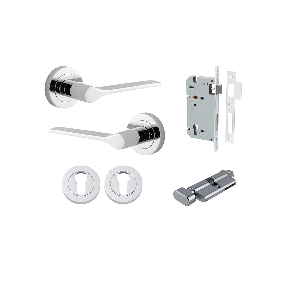 Como Lever - Round Rose Polished Chrome / Entrance / Entrance Kit (Key-Thumb)