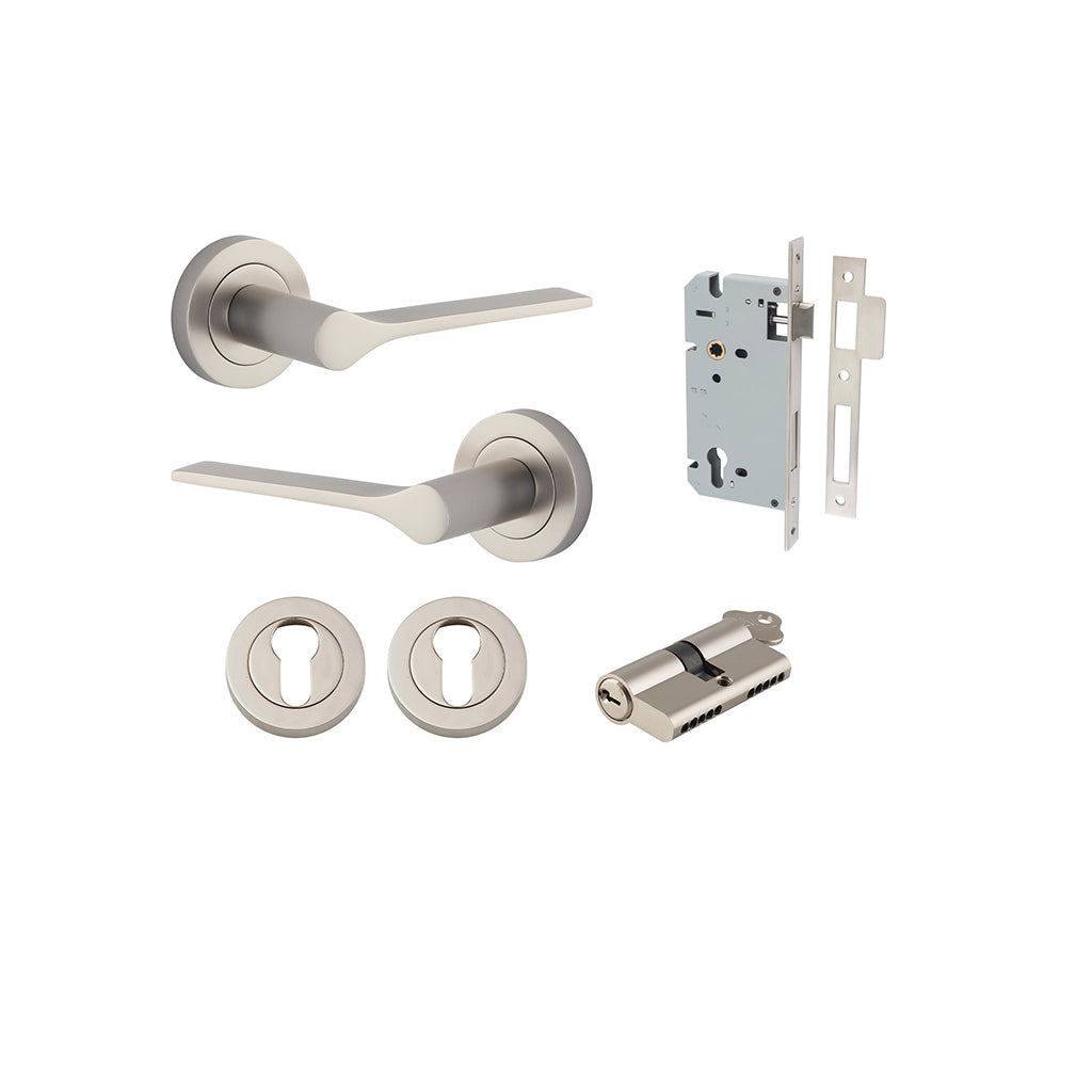 Como Lever - Round Rose Satin Nickel / Entrance / Entrance Kit Dual Function (Key-Key)