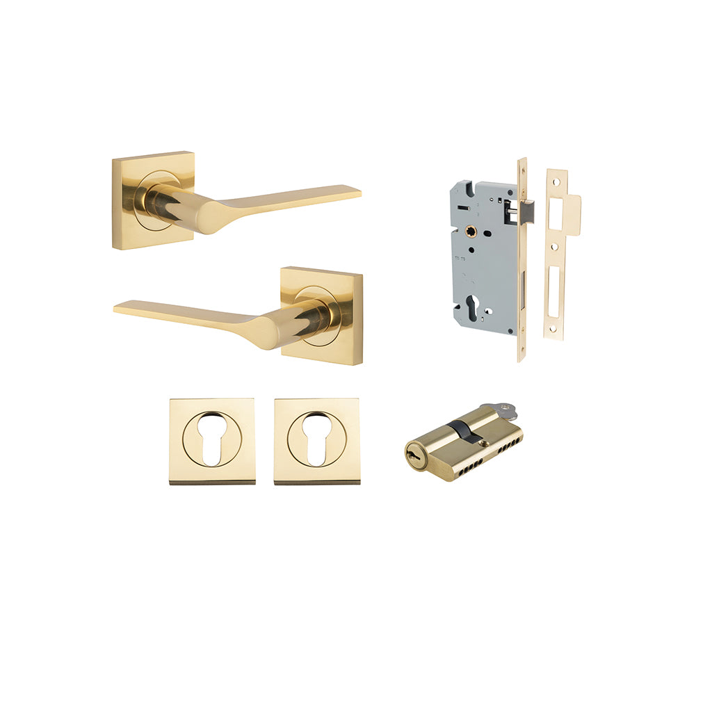 Como Lever - Square Rose Polished Brass / Entrance / Entrance Kit Dual Function (Key-Key)