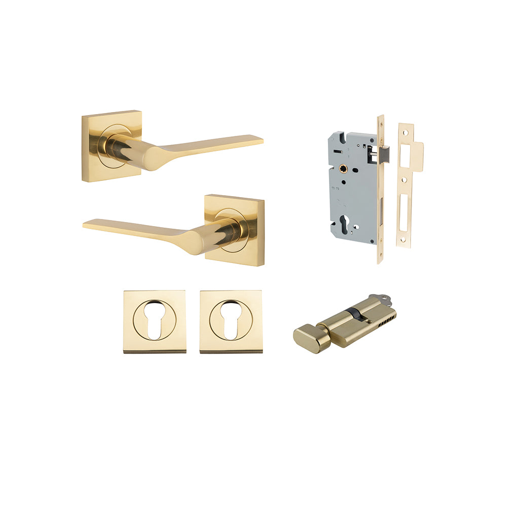 Como Lever - Square Rose Polished Brass / Entrance / Entrance Kit (Key-Thumb)