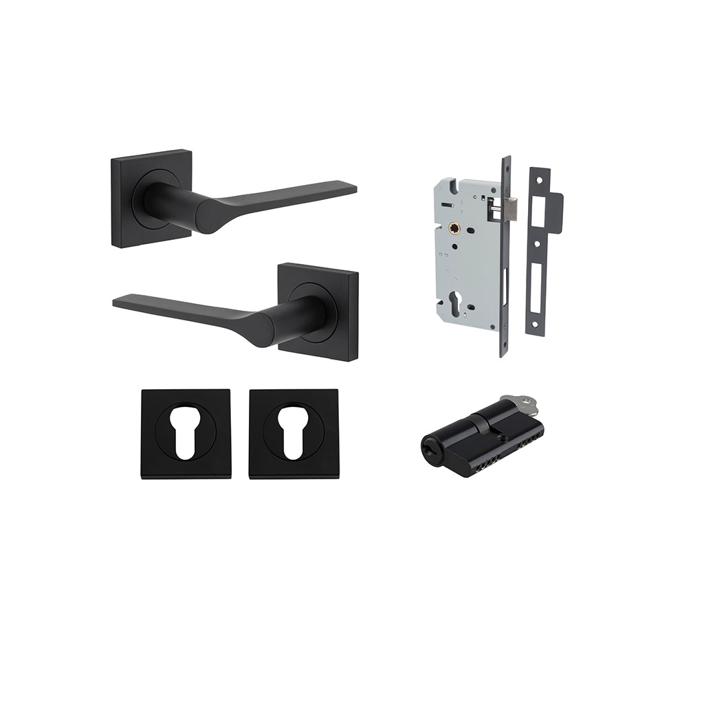 Como Lever - Square Rose Matt Black / Entrance / Entrance Kit Dual Function (Key-Key)