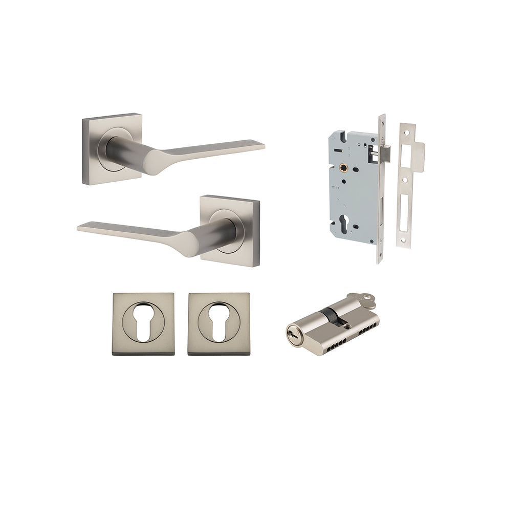 Como Lever - Square Rose Satin Nickel / Entrance / Entrance Kit Dual Function (Key-Key)