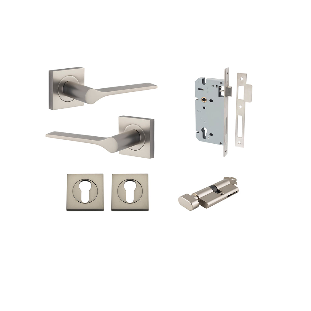 Como Lever - Square Rose Satin Nickel / Entrance / Entrance Kit (Key-Thumb)