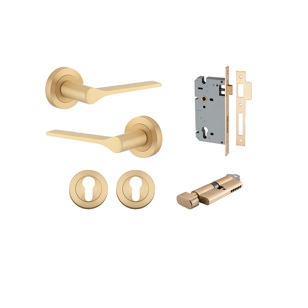 Como Lever - Round Rose Brushed Brass / Entrance / Entrance Kit (Key-Thumb)