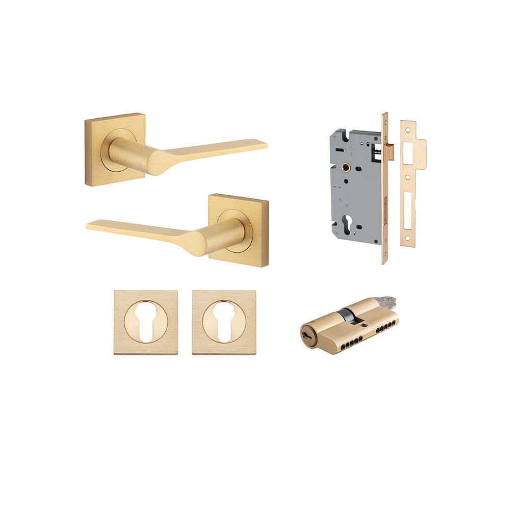 Como Lever - Square Rose Brushed Brass / Entrance / Entrance Kit Dual Function (Key-Key)