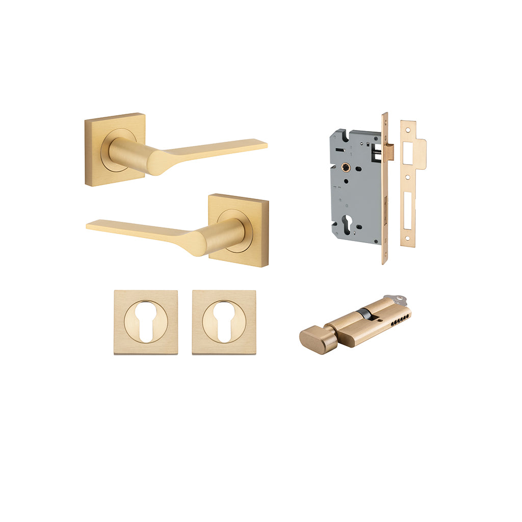 Como Lever - Square Rose Brushed Brass / Entrance / Entrance Kit (Key-Thumb)