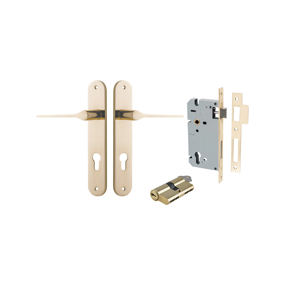 Como Lever - Oval Backplate Polished Brass / Entrance / Entrance Kit Dual Function (Key-Key)
