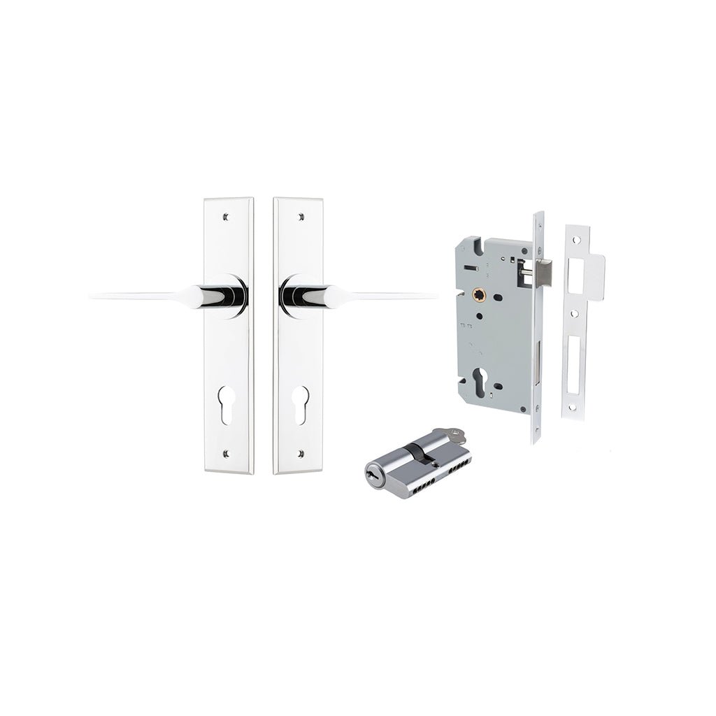 Como Lever - Chamfered Backplate Polished Chrome / Entrance / Entrance Kit Dual Function (Key-Key)