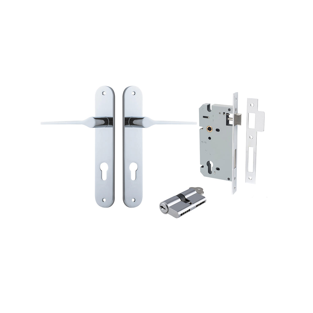 Como Lever - Oval Backplate Polished Chrome / Entrance / Entrance Kit Dual Function (Key-Key)