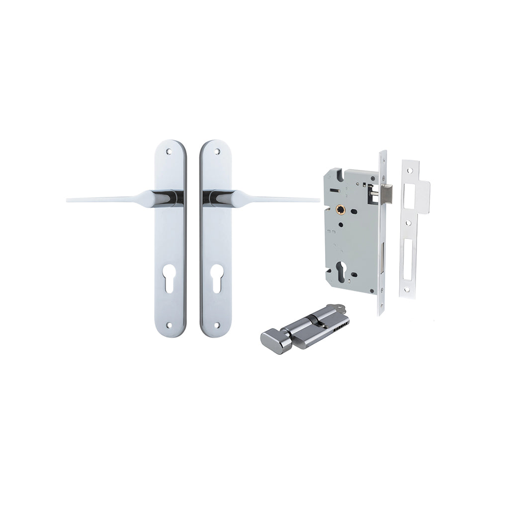 Como Lever - Oval Backplate Polished Chrome / Entrance / Entrance Kit (Key-Thumb)