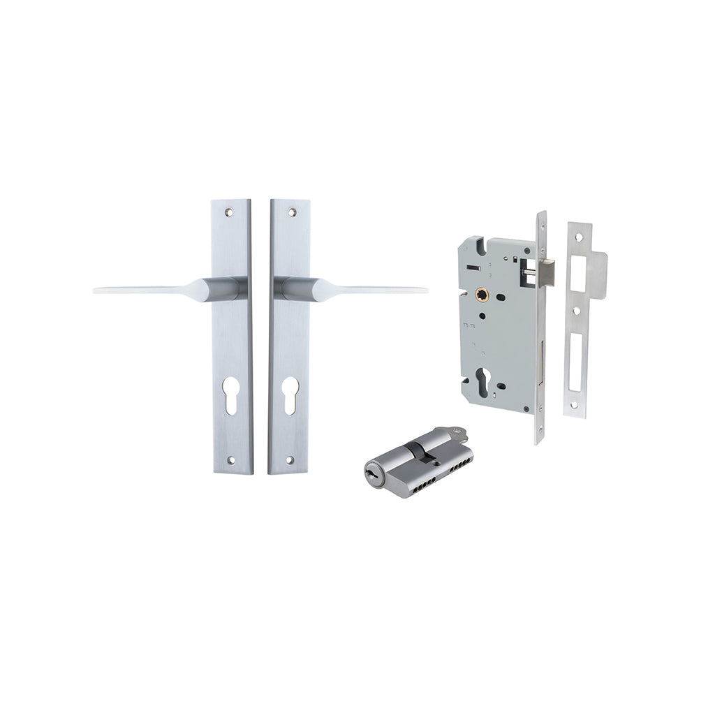 Como Lever - Rectangular Backplate Brushed Chrome / Entrance / Entrance Kit Dual Function (Key-Key)