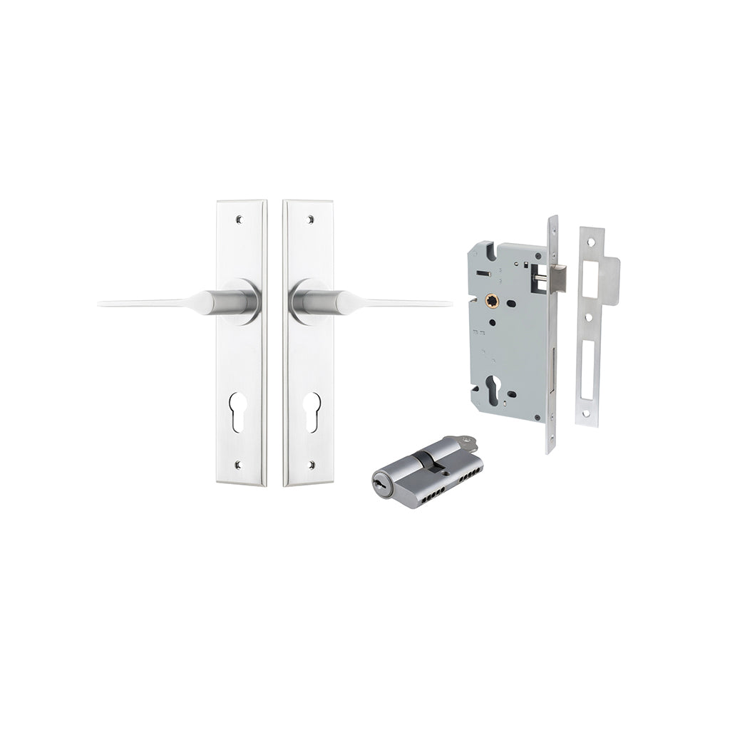 Como Lever - Chamfered Backplate Brushed Chrome / Entrance / Entrance Kit Dual Function (Key-Key)