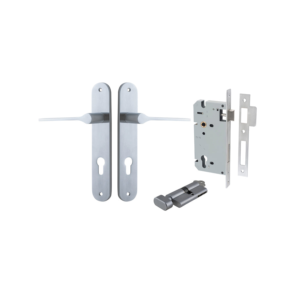 Como Lever - Oval Backplate Brushed Chrome / Entrance / Entrance Kit (Key-Thumb)