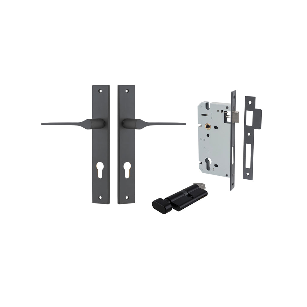 Como Lever - Rectangular Backplate Matt Black / Entrance / Entrance Kit (Key-Thumb)
