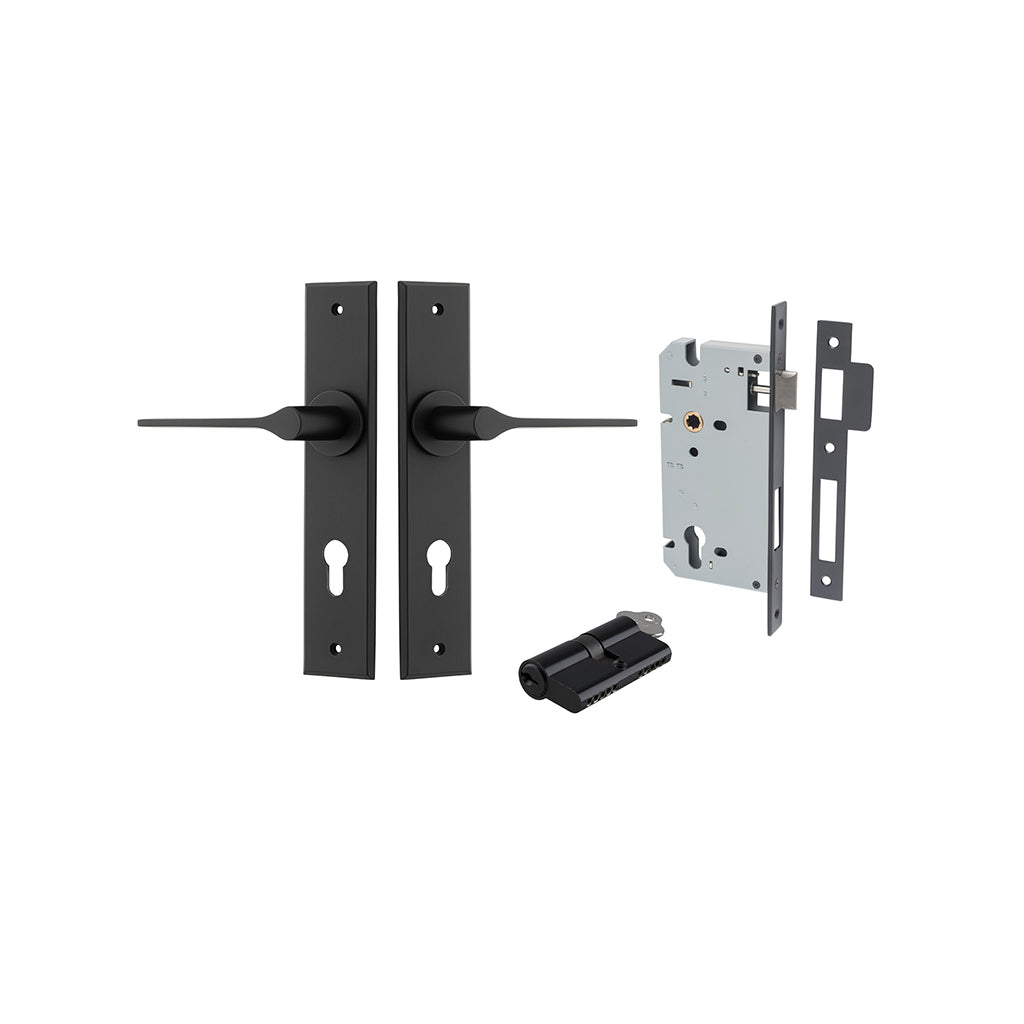 Como Lever - Chamfered Backplate Matt Black / Entrance / Entrance Kit Dual Function (Key-Key)