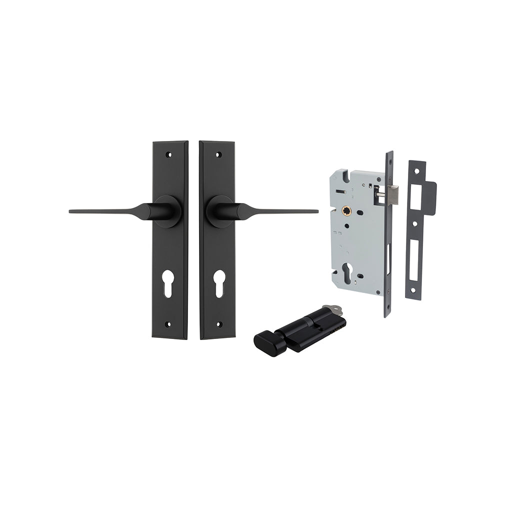 Como Lever - Chamfered Backplate Matt Black / Entrance / Entrance Kit (Key-Thumb)