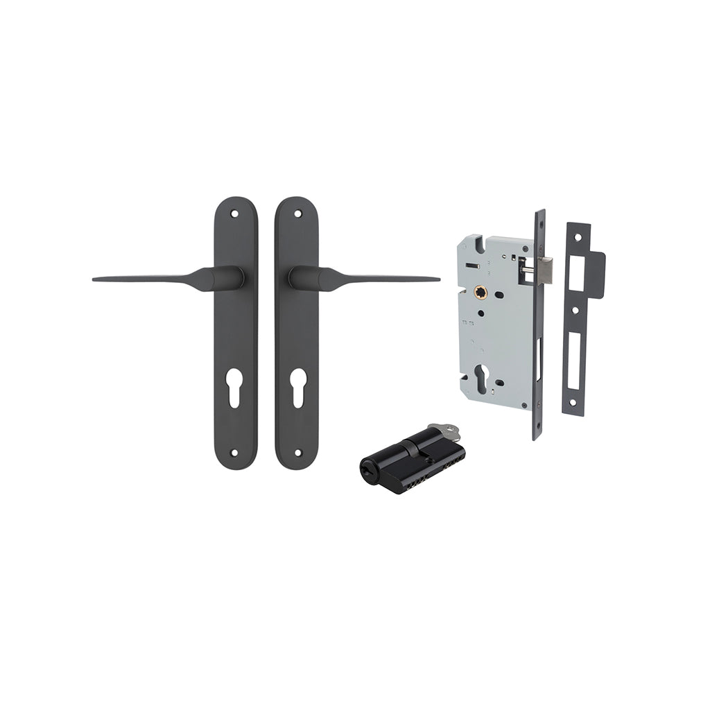 Como Lever - Oval Backplate Matt Black / Entrance / Entrance Kit Dual Function (Key-Key)