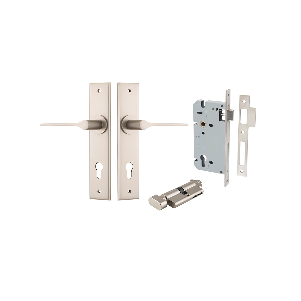 Como Lever - Chamfered Backplate Satin Nickel / Entrance / Entrance Kit (Key-Thumb)
