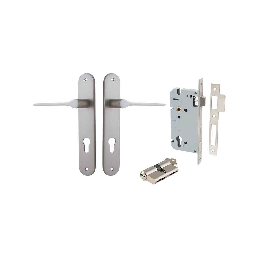 Como Lever - Oval Backplate Satin Nickel / Entrance / Entrance Kit Dual Function (Key-Key)