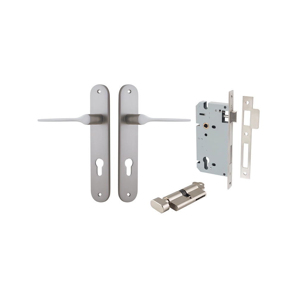 Como Lever - Oval Backplate Satin Nickel / Entrance / Entrance Kit (Key-Thumb)