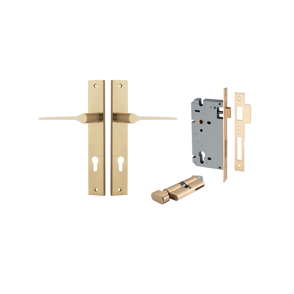 Como Lever - Rectangular Backplate Brushed Brass / Entrance / Entrance Kit (Key-Thumb)