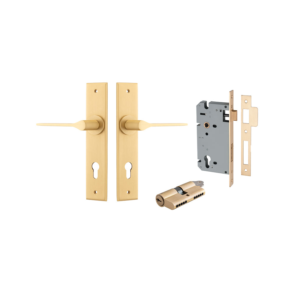 Como Lever - Chamfered Backplate Brushed Brass / Entrance / Entrance Kit (Key-Thumb)