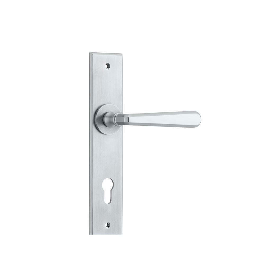Copenhagen Lever - Chamfered Backplate Brushed Chrome / Entrance / Lever Set Only