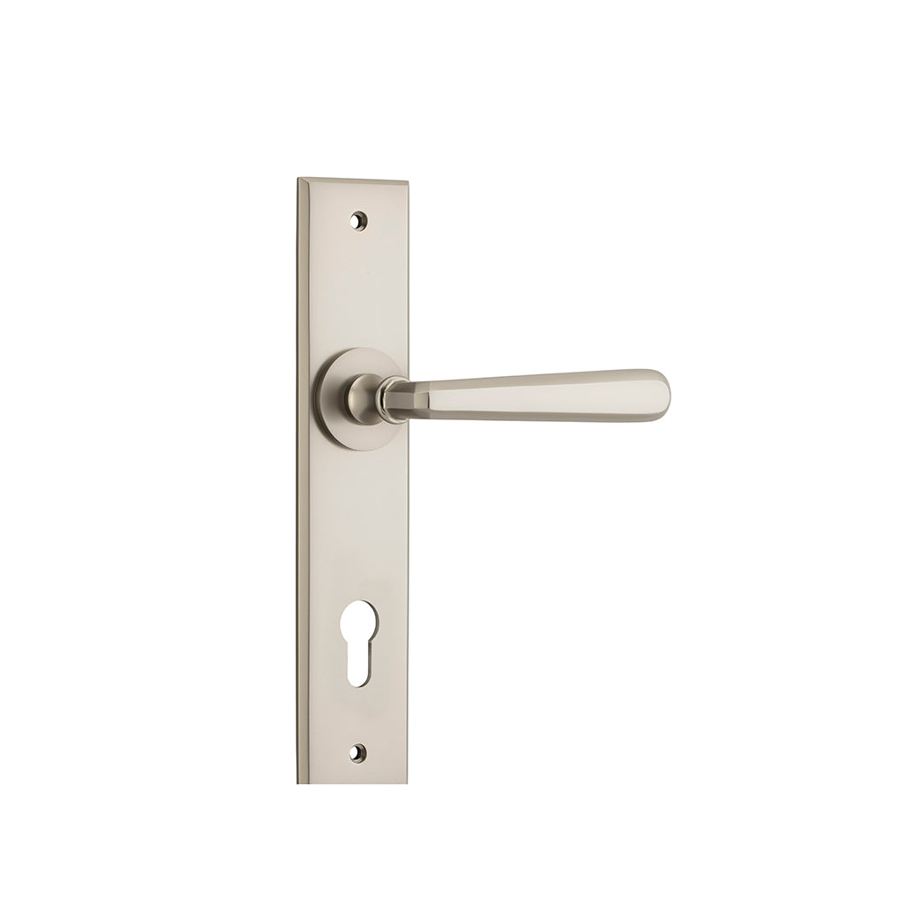 Copenhagen Lever - Chamfered Backplate Satin Nickel / Entrance / Lever Set Only