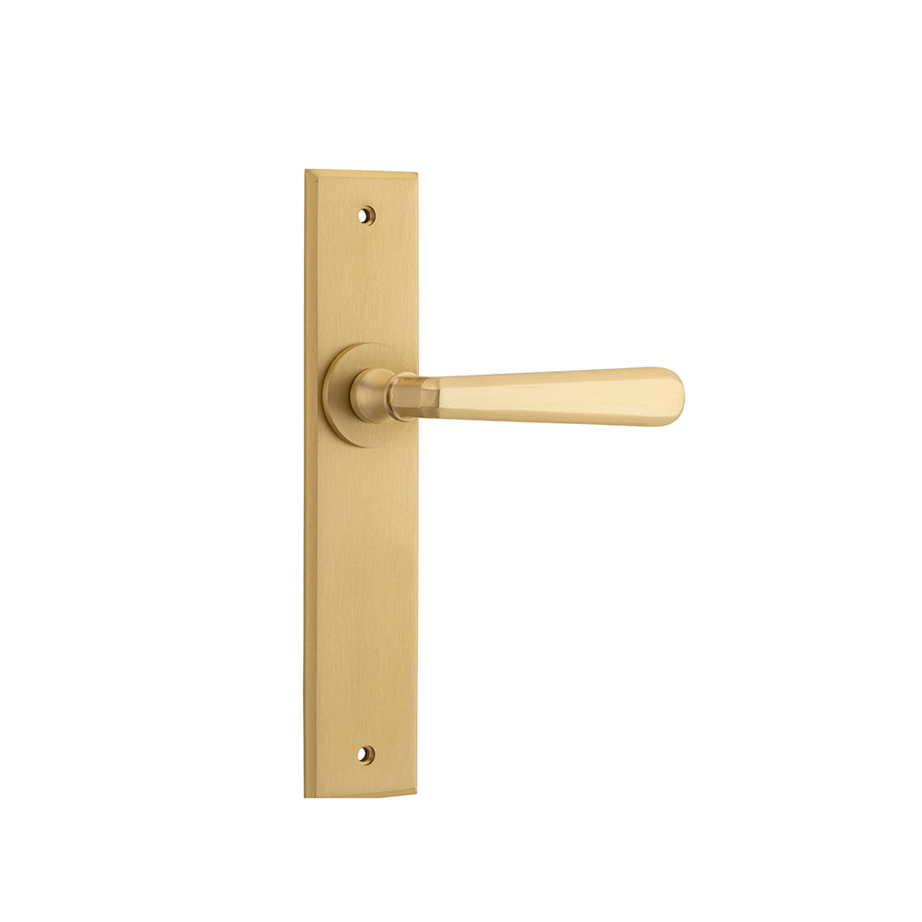 Copenhagen Lever - Chamfered Backplate Brushed Brass / Passage / Lever Set Only