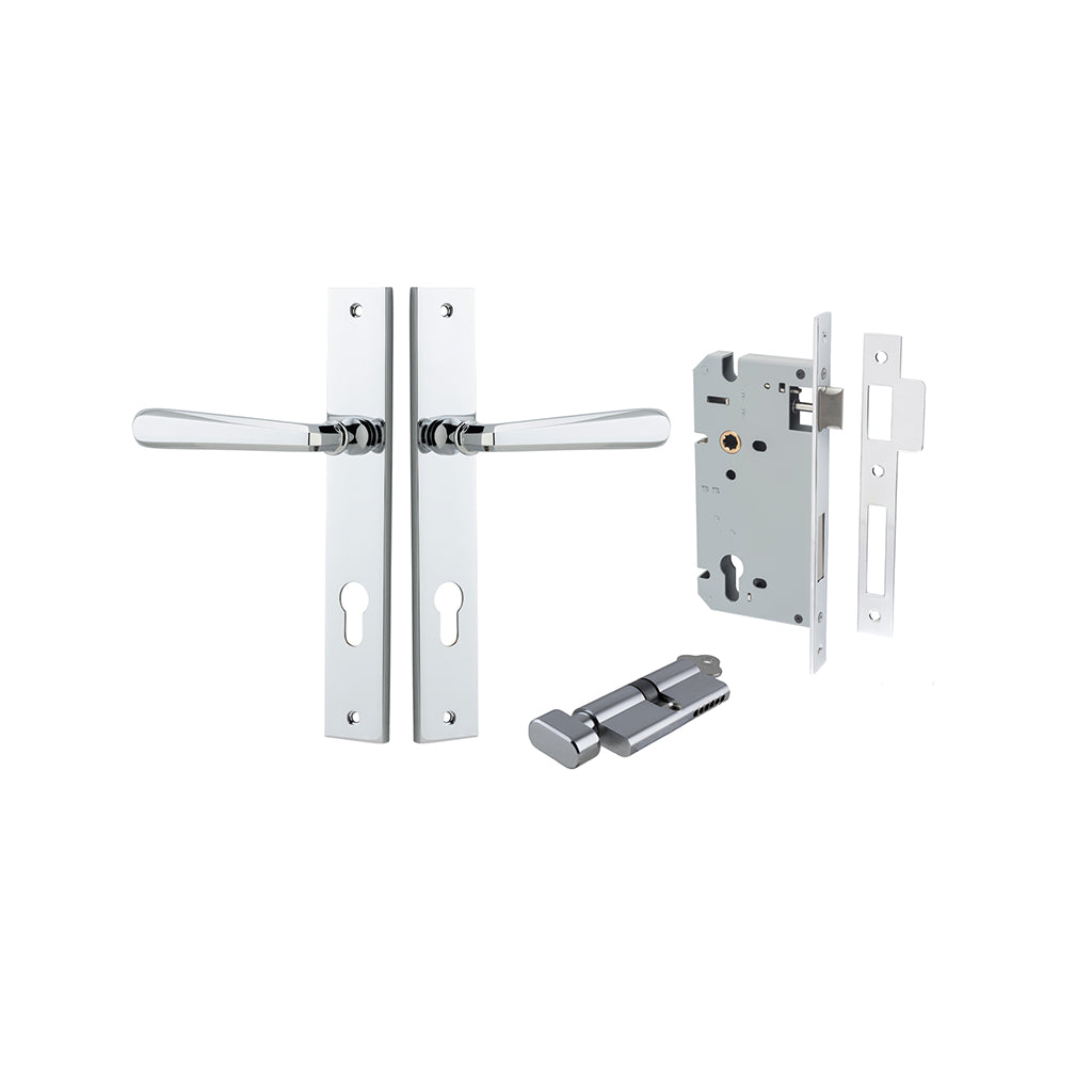 Copenhagen Lever - Rectangular Backplate Polished Chrome / Entrance / Entrance Kit (Key-Thumb)