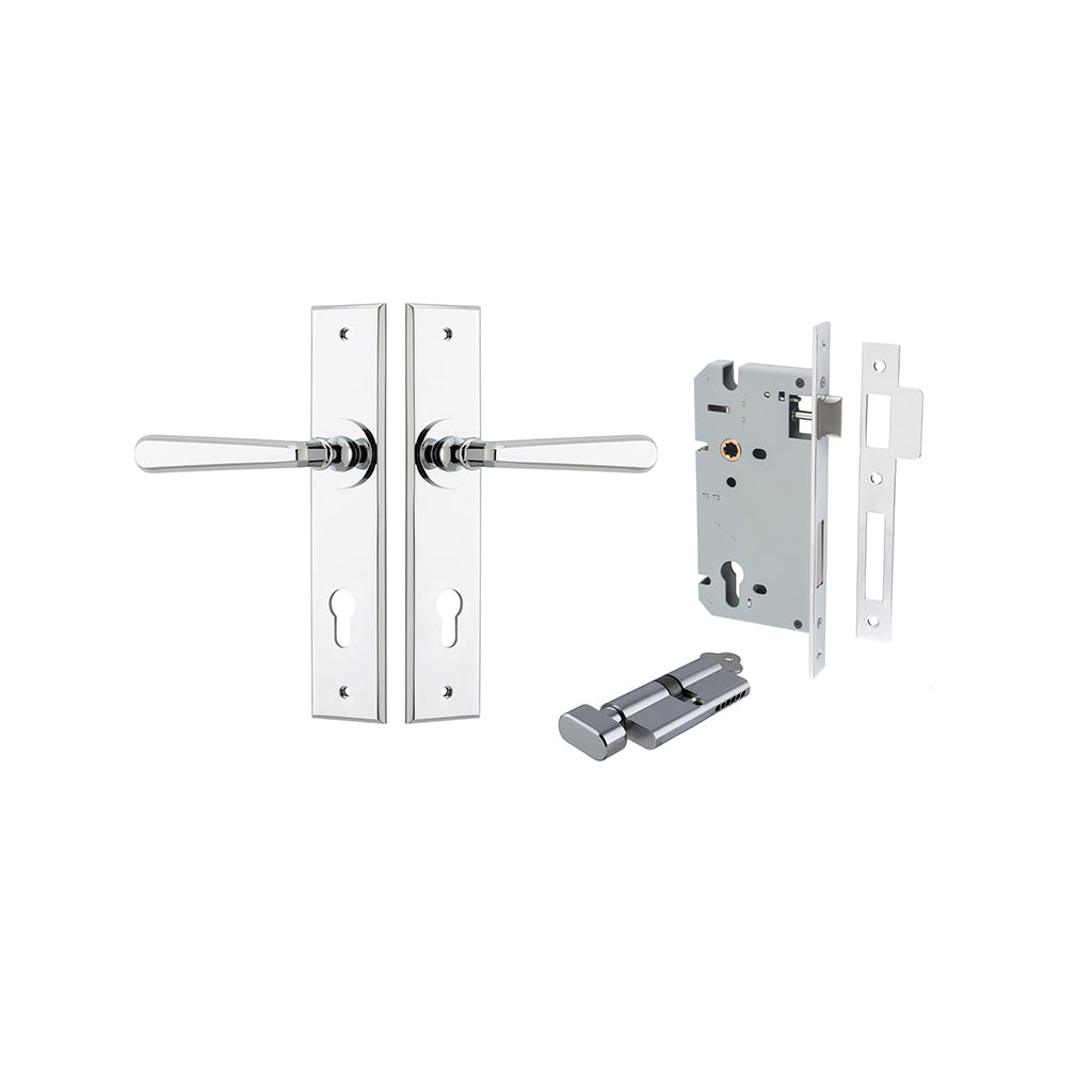 Copenhagen Lever - Chamfered Backplate Polished Chrome / Entrance / Entrance Kit (Key-Thumb)