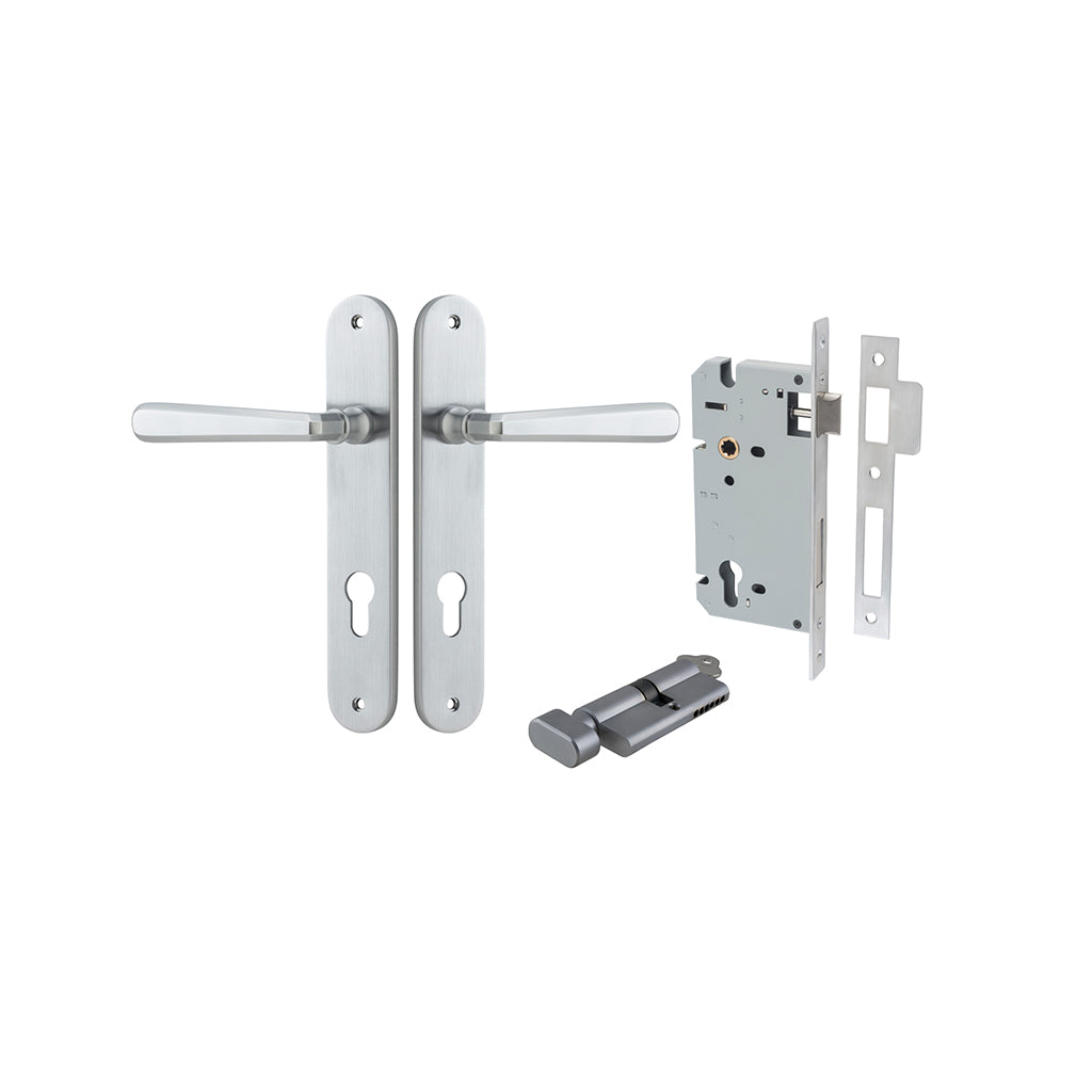 Copenhagen Lever - Oval Backplate Brushed Chrome / Entrance / Entrance Kit (Key-Thumb)