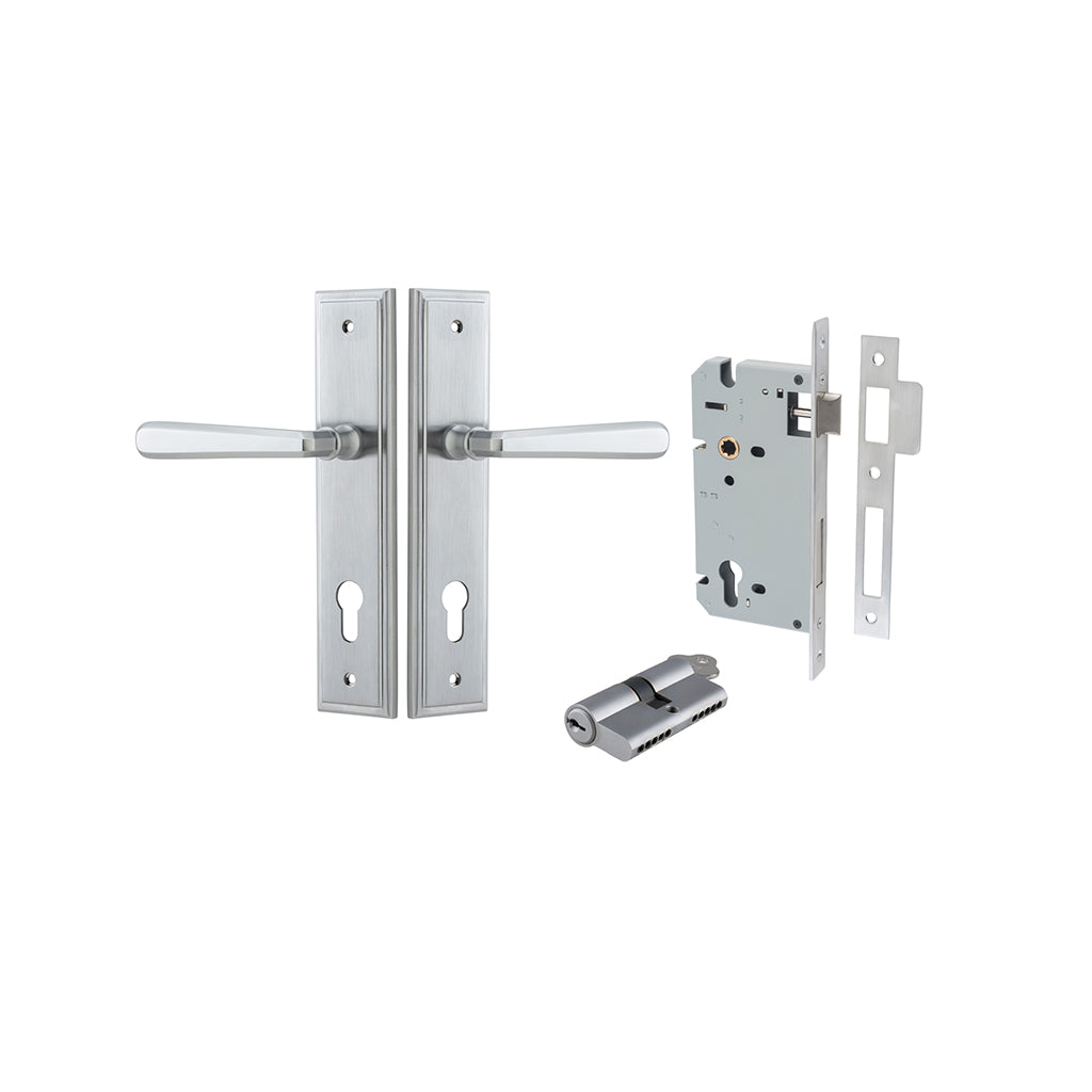 Copenhagen Lever - Stepped Backplate Brushed Chrome / Entrance / Entrance Kit Dual Function (Key-Key)