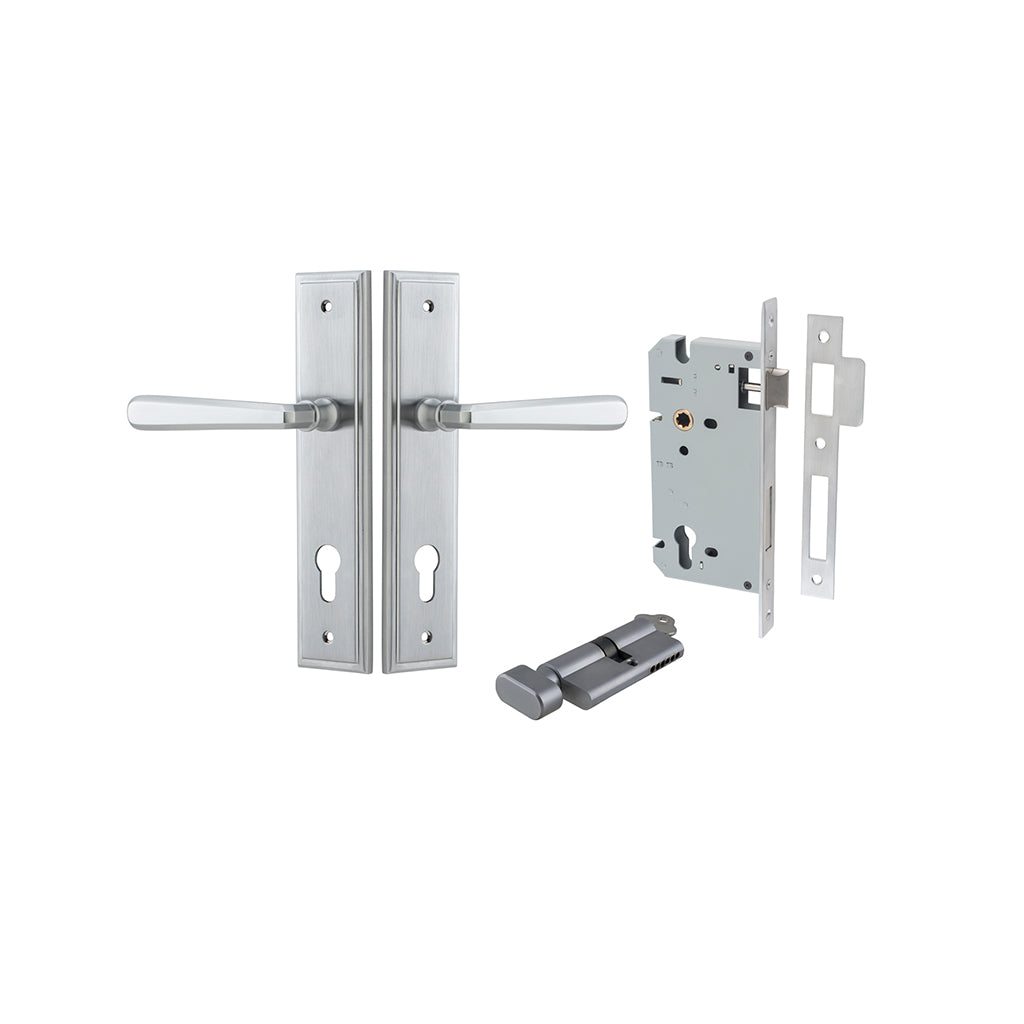 Copenhagen Lever - Stepped Backplate Brushed Chrome / Entrance / Entrance Kit (Key-Thumb)