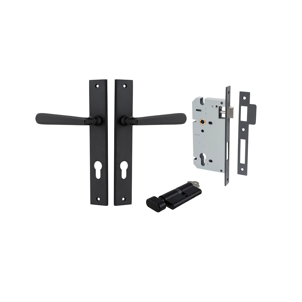 Copenhagen Lever - Rectangular Backplate Matt Black / Entrance / Entrance Kit (Key-Thumb)
