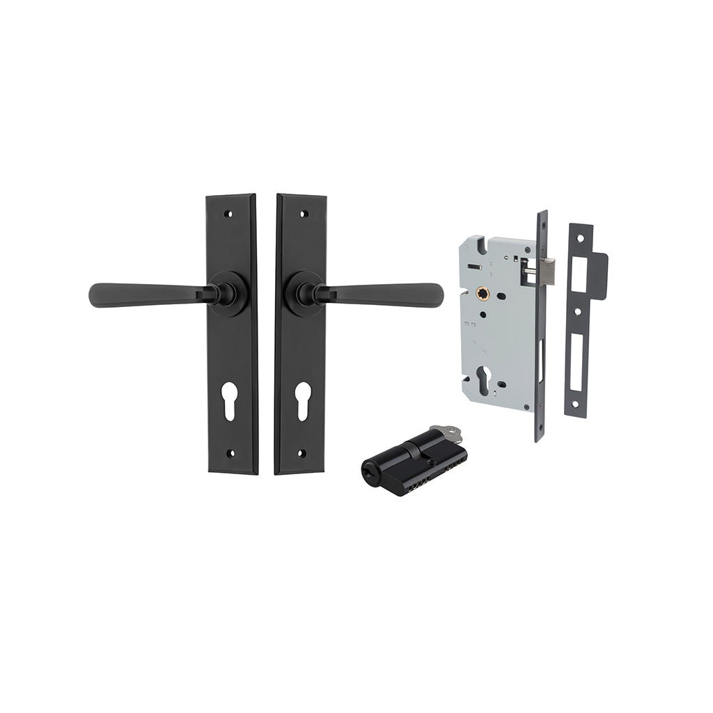 Copenhagen Lever - Chamfered Backplate Matt Black / Entrance / Entrance Kit Dual Function (Key-Key)
