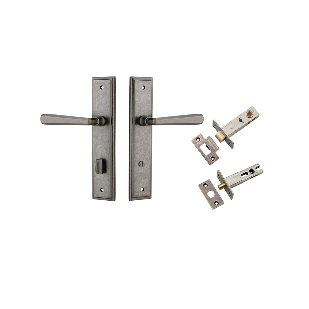 Copenhagen Lever - Stepped Backplate Distressed Nickel / Privacy / Separate Privacy Kit