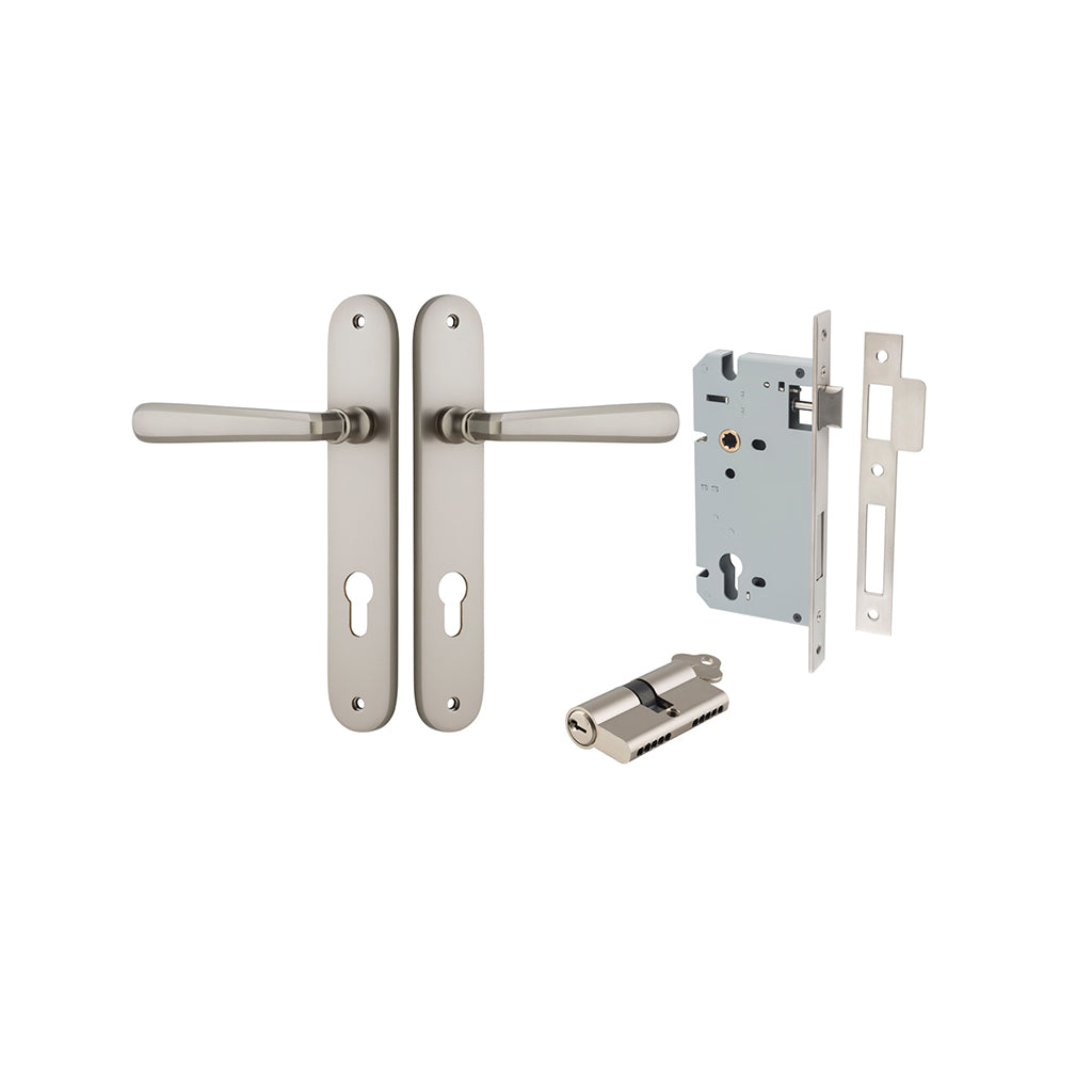 Copenhagen Lever - Oval Backplate Satin Nickel / Entrance / Entrance Kit Dual Function (Key-Key)