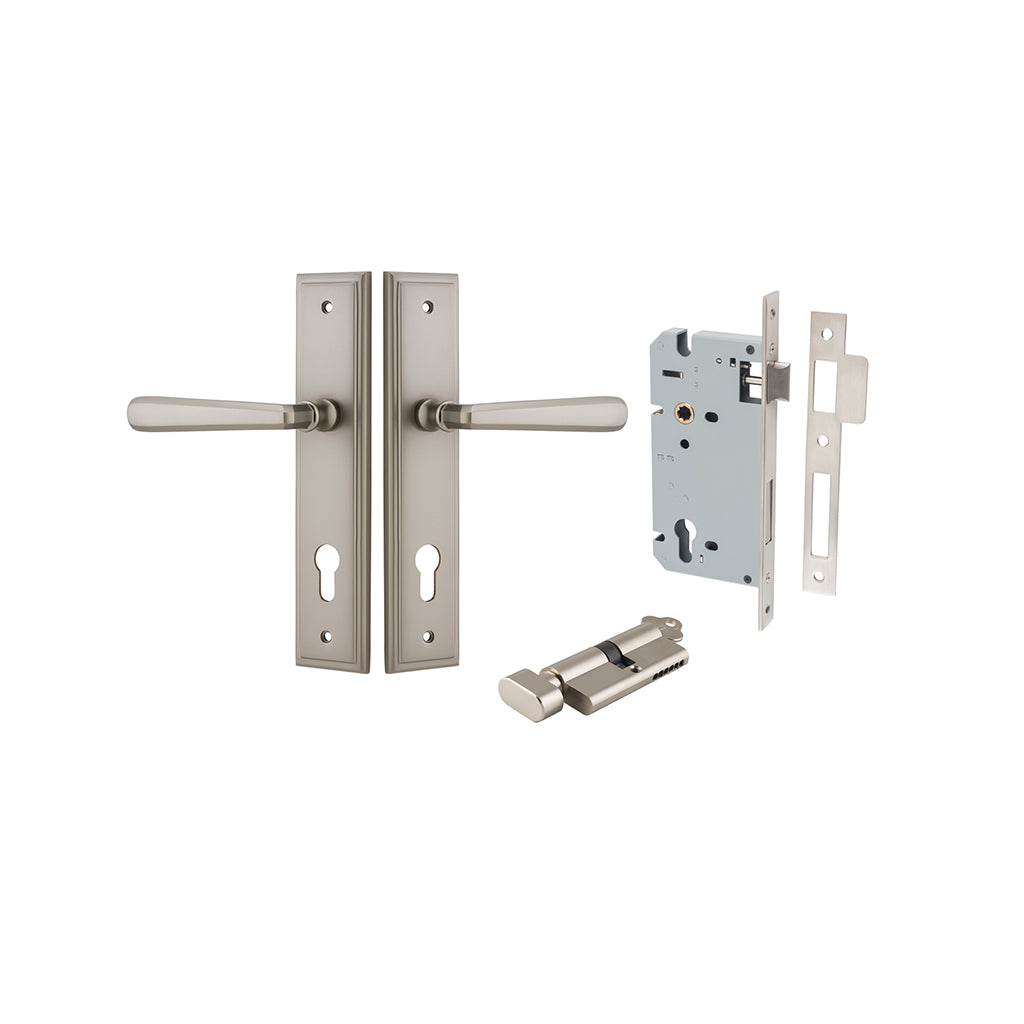 Copenhagen Lever - Stepped Backplate Satin Nickel / Entrance / Entrance Kit (Key-Thumb)