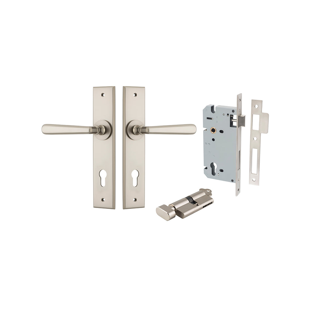 Copenhagen Lever - Chamfered Backplate Satin Nickel / Entrance / Entrance Kit (Key-Thumb)