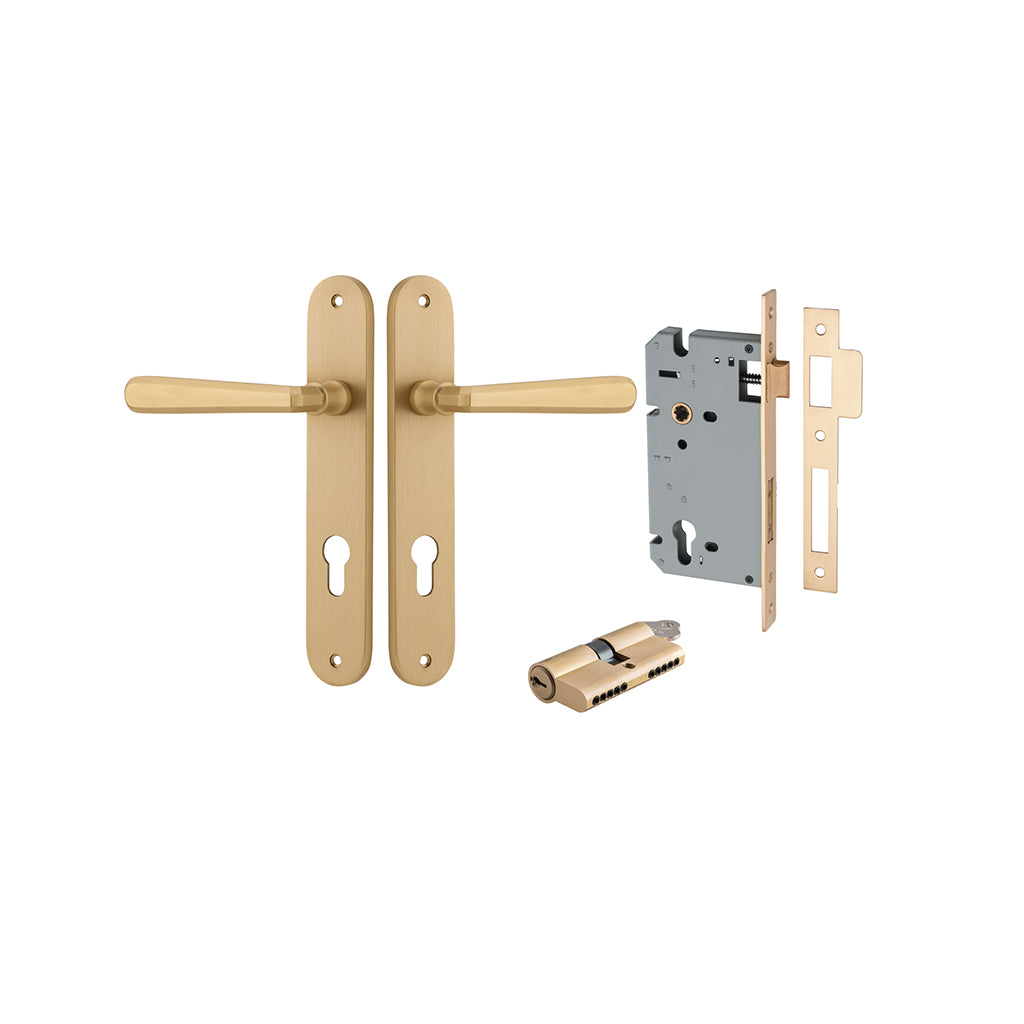 Copenhagen Lever - Oval Backplate Brushed Brass / Entrance / Entrance Kit Dual Function (Key-Key)