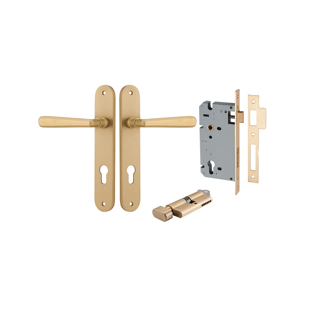 Copenhagen Lever - Oval Backplate Brushed Brass / Entrance / Entrance Kit (Key-Thumb)
