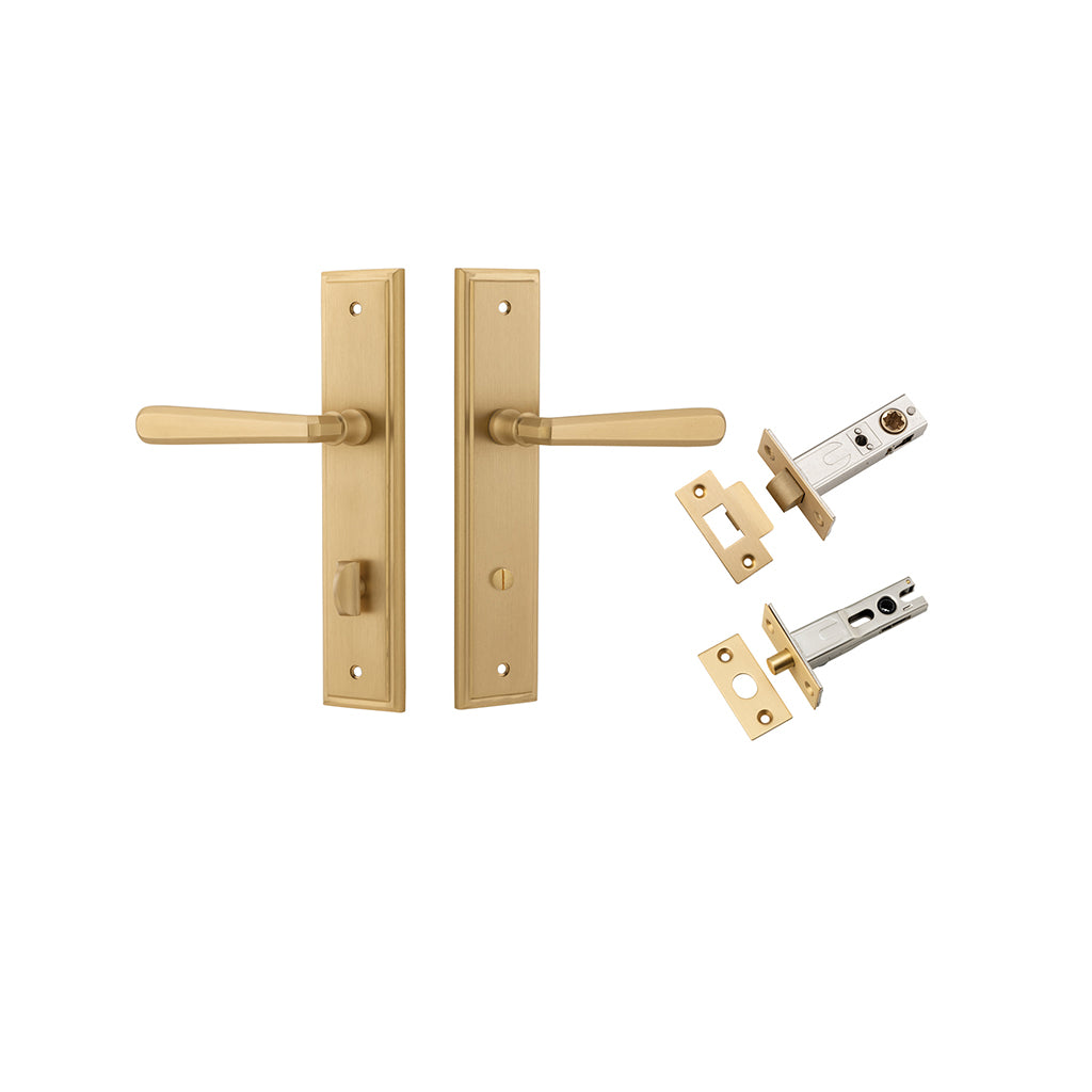 Copenhagen Lever - Stepped Backplate Brushed Brass / Privacy / Separate Privacy Kit