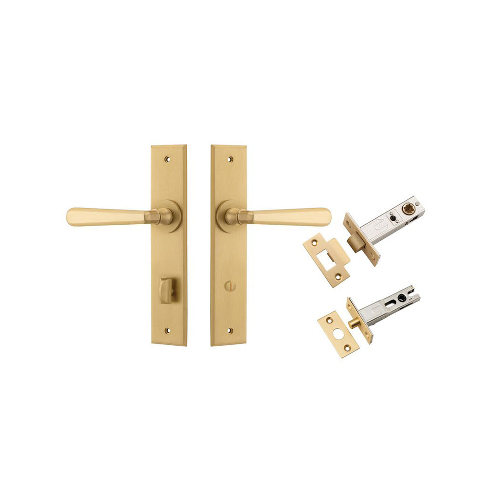 Copenhagen Lever - Chamfered Backplate Brushed Brass / Privacy / Separate Privacy Kit